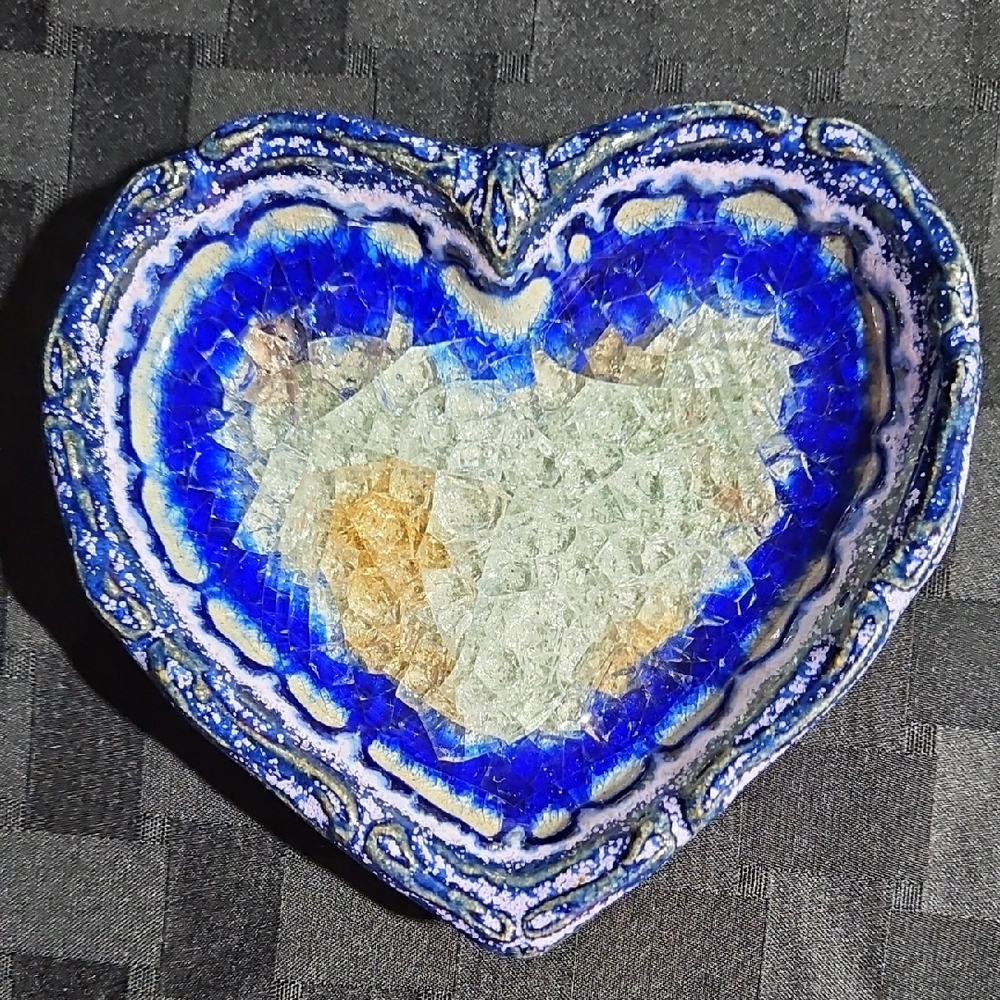 Hand Made Heart Plate Crystalline Glaze Trinket Dish